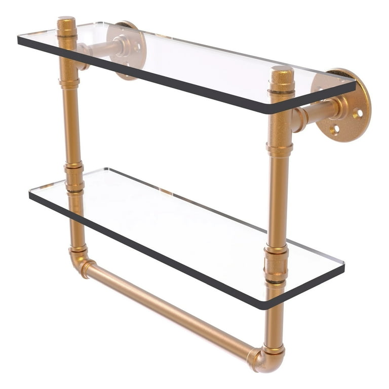 Pipeline Collection 16 in. Double Ironwood Shelf with Towel Bar in Oil Rubbed Bronze Pipeline Collection 16 in. Double Ironwood Shelf with Towel Bar in Oil Rubbed Bronze