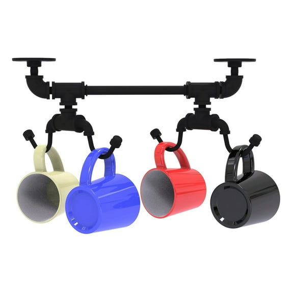 Pipeline Collection Under Cabinet 4 Coffee Mug Rack in Matte Black