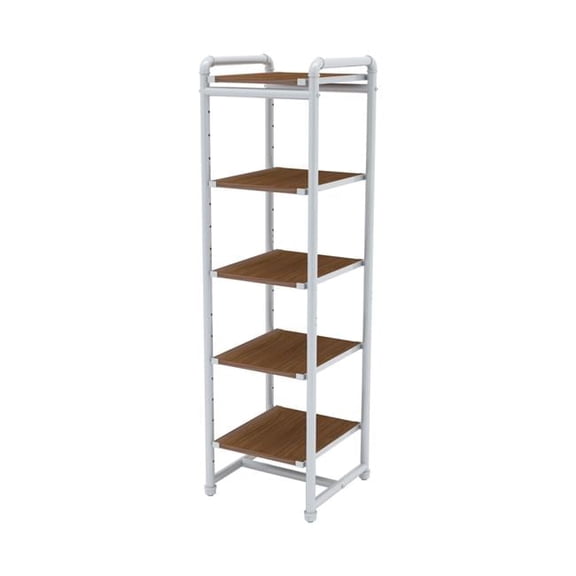 Pipeline Etagere Bookcase, Gloss White Frame & Brown Wood Grain Shelves