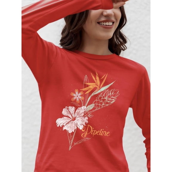 Pipeline Waveflower Floral Themed Graphic Tee - Long Sleeve Women's