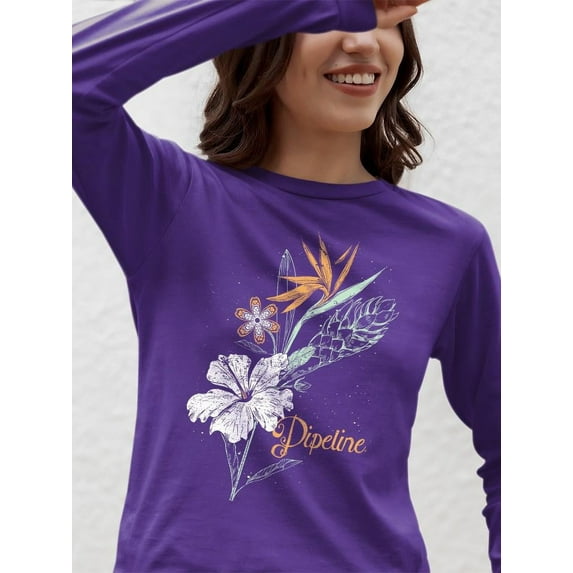 Pipeline Waveflower Floral Themed Graphic Tee - Long Sleeve Women's