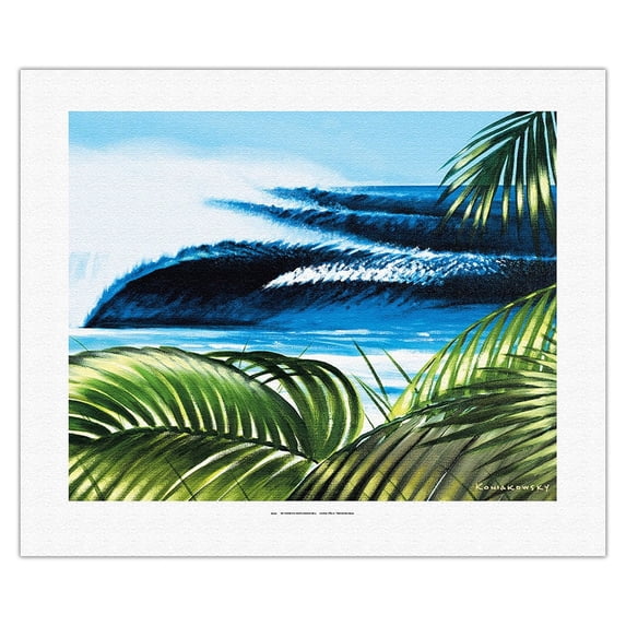 Pipeline with Palms - North Shore Hawaii - From an Original Color Painting by Wade Koniakowsky - Fine Art Rolled Canvas Print 16in x 20in