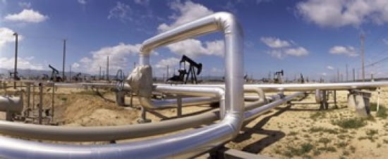 Pipelines on a landscape Taft Kern County California USA Canvas Art - Panoramic Images (30 x 13)