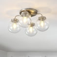 thumbnail image 1 of JONATHAN Y Piper 18" 4-Light Farmhouse Rustic Iron/Glass LED Semi Flush Mount, Nickel/Clear, 1 of 8