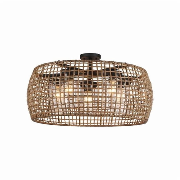 Golden Lighting 1067-O5SF NB-MAW Piper 5-Light Semi-Flush Outdoor Mount in Natural Black with Maple All-Weather Wicker Shade