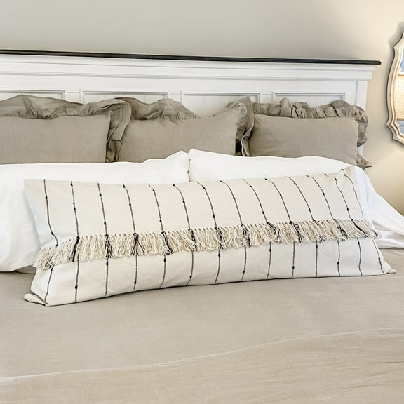 Piper Classics Farmcloth Stripe Body Pillow Cover, 20"L x 54" W, Natural Cream Woven w/ Black, Cotton