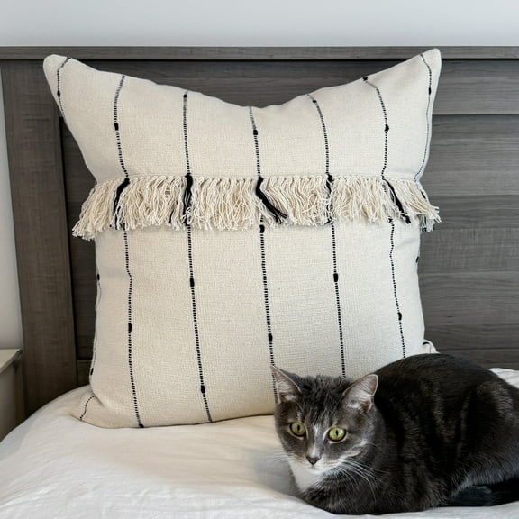 Piper Classics Farmcloth Stripe Euro Pillow Sham, 26" x 26", Natural Cream Woven w/ Black, Cotton