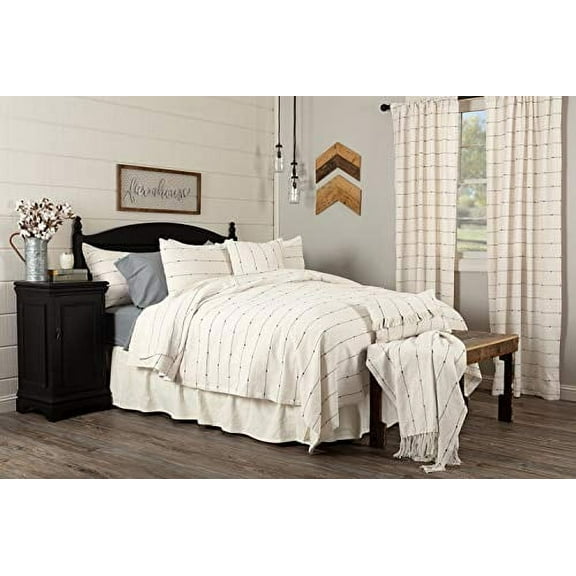Piper Classics Farmcloth Stripe King Coverlet Bedspread, 97" x 110", Natural Cream Blanket Woven w/ Black, Cotton