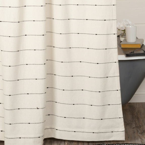 Piper Classics Farmcloth Stripe Shower Curtain, Natural Cream Woven with Black, 72"L x 72"W, Cotton