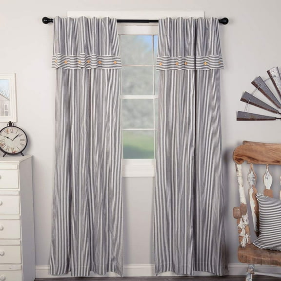 Piper Classics Farmhouse Ticking Stripe Blue 84" Long Panel Curtains, Set/2 Drapes, 100% Cotton