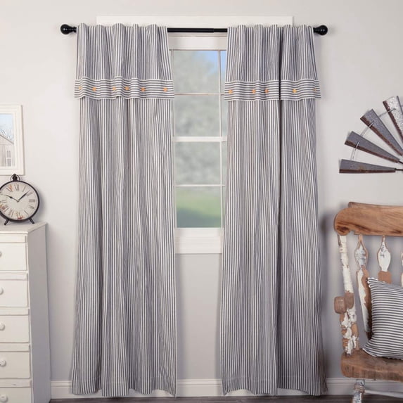 Piper Classics Farmhouse Ticking Stripe Blue 96" Long Panel Curtains, Set/2 Drapes, 100% Cotton
