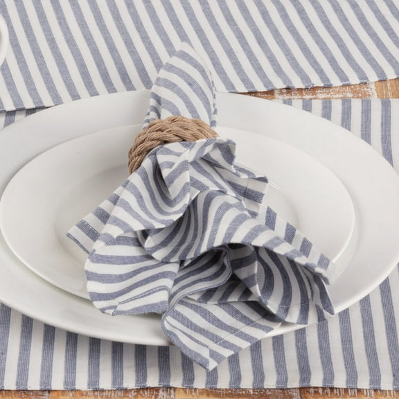 Piper Classics Farmhouse Ticking Stripe Blue Cloth Napkins. Set of 4, 18" x 18", 100% Cotton
