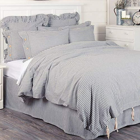 Piper Classics Farmhouse Ticking Stripe Blue King Duvet Cover, 100% Cotton