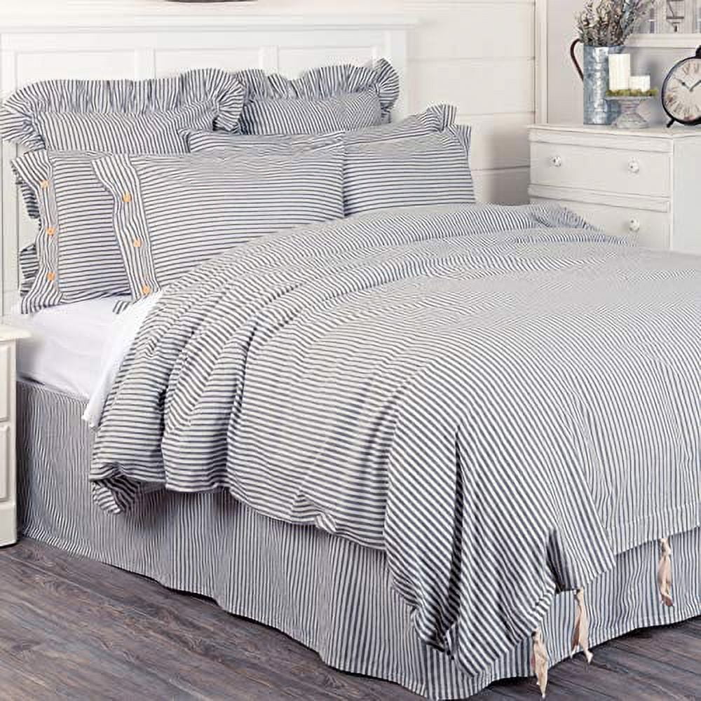 Farmhouse Blue and White Cotton Queen Duvet Cover
