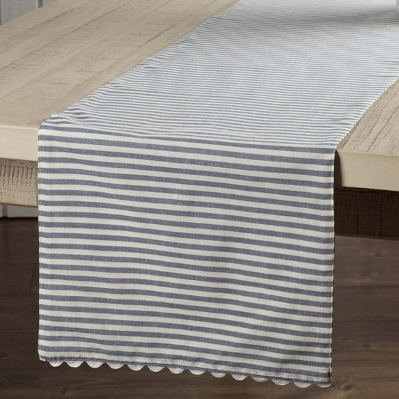 Piper Classics Farmhouse Ticking Stripe Blue Table Runner, 54" Long, 100% Cotton