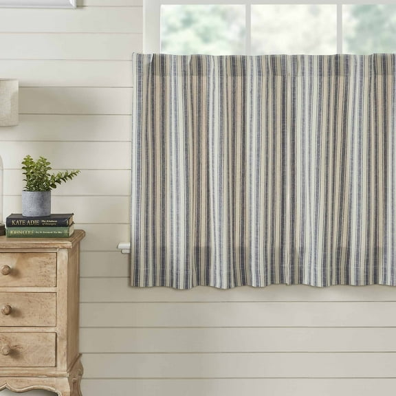 Piper Classics Market Place Blue Ticking Stripe 24" Curtain Tiers, Set 2