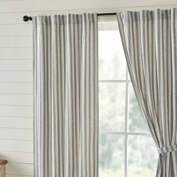 Piper Classics Market Place Blue Ticking Stripe 84" Curtain Panels, Set 2