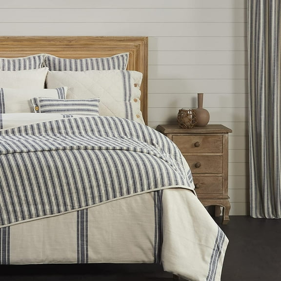 Piper Classics Market Place Blue Ticking Stripe Califorina King Quilt