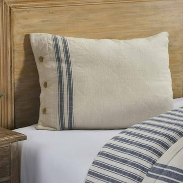 Piper Classics Market Place Blue Ticking Stripe Standard Size Pillow Sham