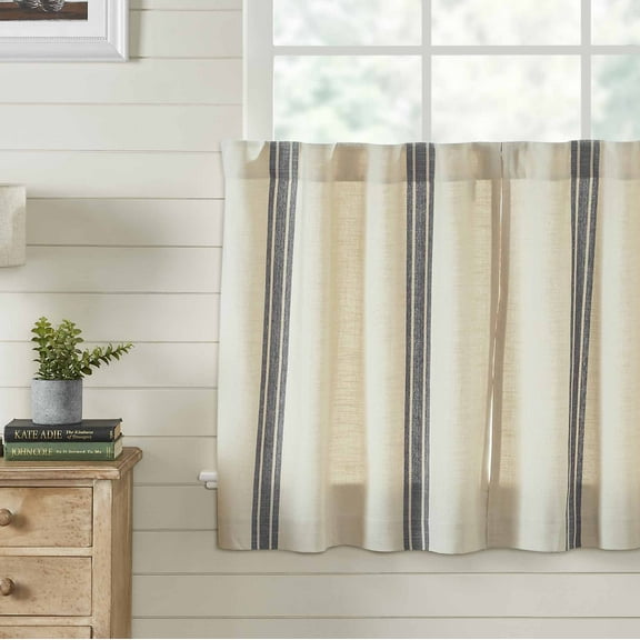 Piper Classics Market Place Gray Grain Sack Stripe 24" Curtain Tiers, Set 2