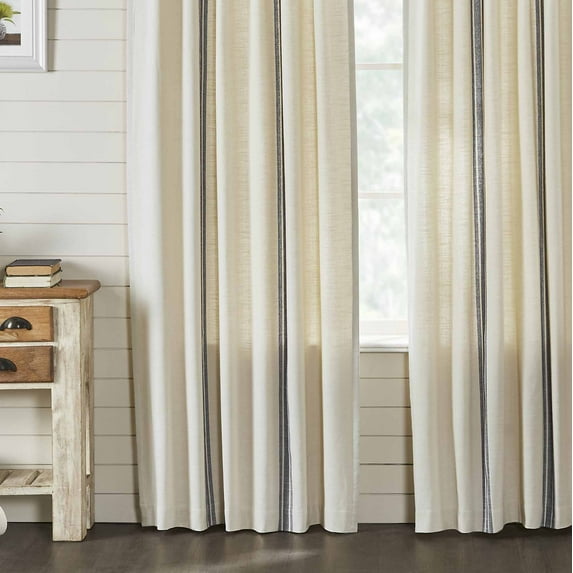 Piper Classics Market Place Gray Grain Sack Stripe 84" Curtain Panels