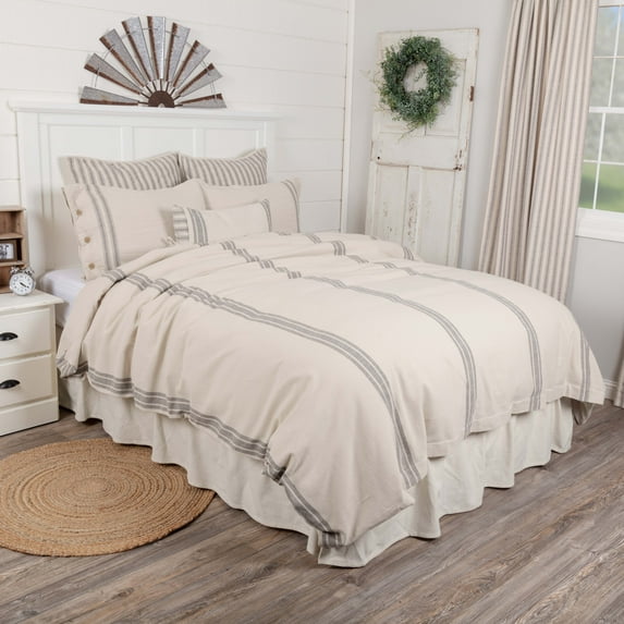 Piper Classics Market Place Gray Grain Sack Stripe King Duvet Cover