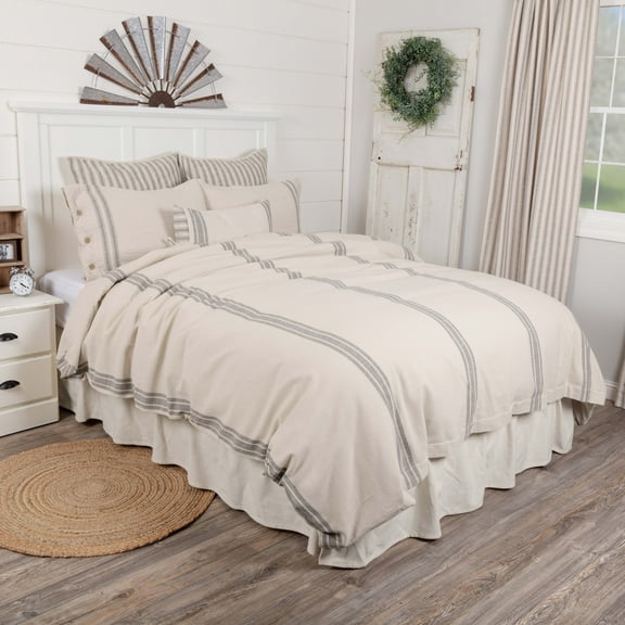 Piper Classics Market Place Gray Grain Sack Stripe Queen Duvet Cover
