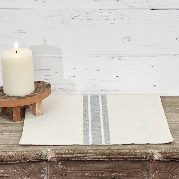 Piper Classics Market Place Gray Grain Sack Stripe Table Mat, Set/2