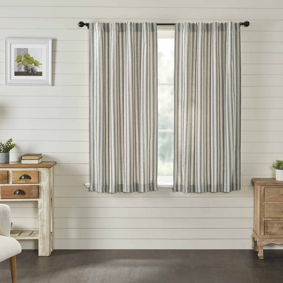 Piper Classics Market Place Gray Ticking Stripe 63" Curtain Panels, Set 2