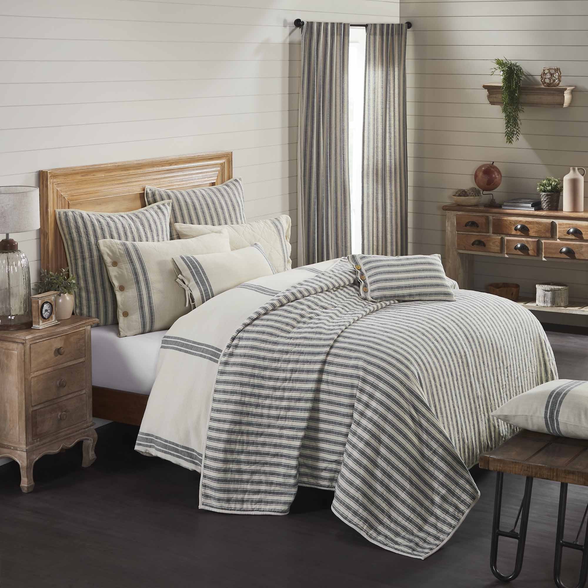 Piper Classics Market Place Gray Ticking Stripe Califorina King Quilt