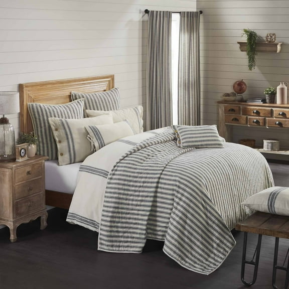 Piper Classics Market Place Gray Ticking Stripe Oversize King Quilt