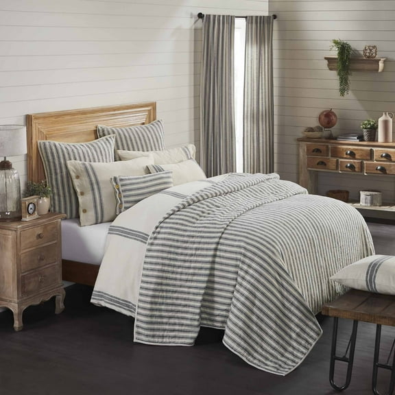 Piper Classics Market Place Gray Ticking Stripe Standard King Quilt