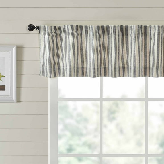 Piper Classics Market Place Gray Ticking Stripe Valance Curtain