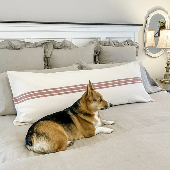 Piper Classics Market Place Red Grain Sack Stripe Body Pillow Cover, Cotton