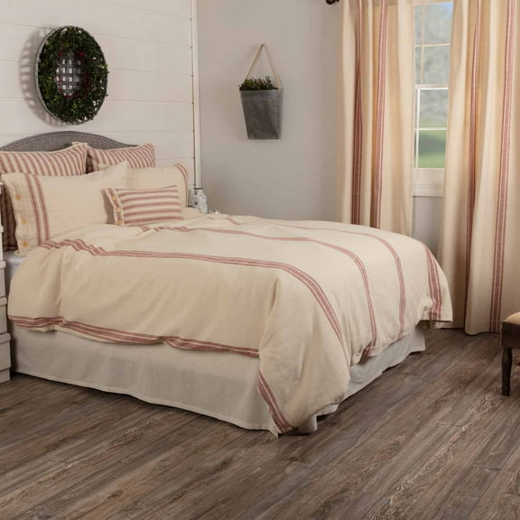 Piper Classics Market Place Red Grain Sack Stripe King Duvet Cover, Cotton