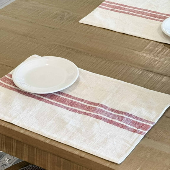 Piper Classics Market Place Red Grain Sack Stripe Placemats, Set of 4, Cotton