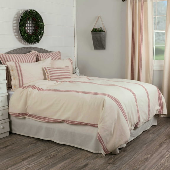 Piper Classics Market Place Red Grain Sack Stripe Queen Duvet Cover, Cotton