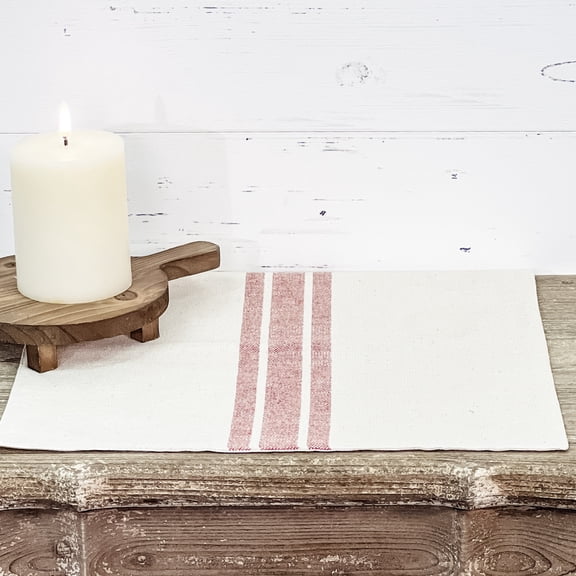 Piper Classics Market Place Red Grain Sack Stripe Table Mat, Set/2, Cotton