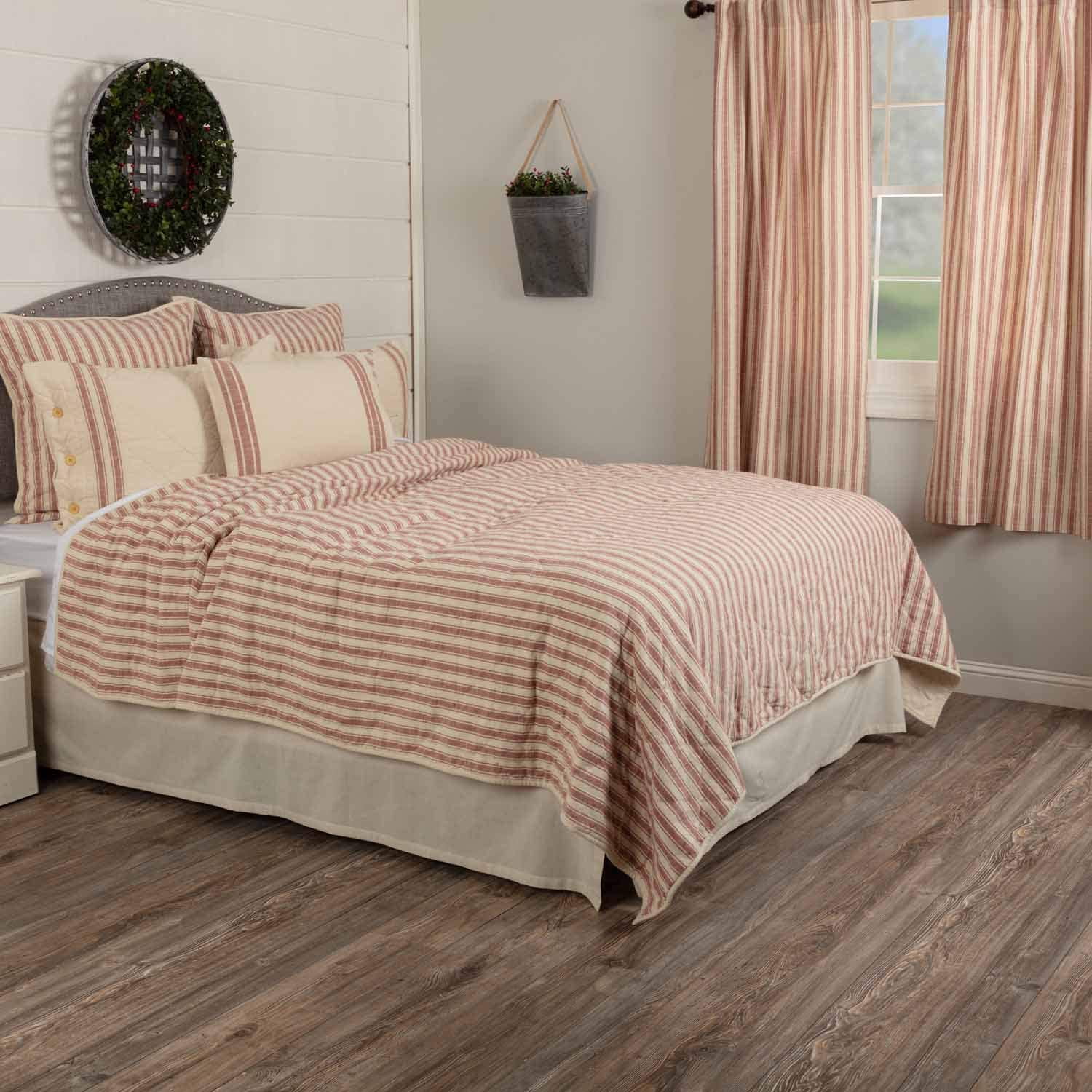 Market Place Red Ticking Stripe Cotton California King Quilt