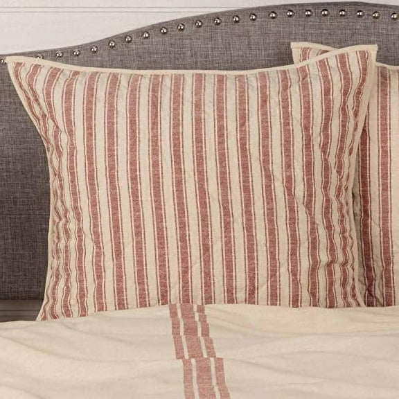 Piper Classics Market Place Red Ticking Stripe Quilted Euro Sham, Cotton