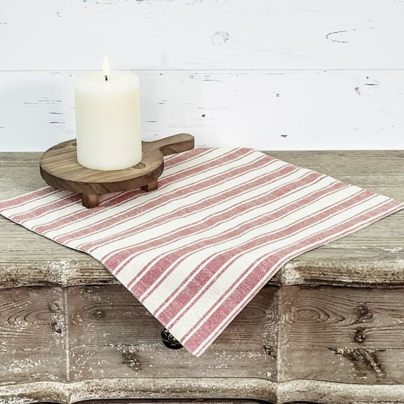 Piper Classics Market Place Red Ticking Stripe Table Mat, Set/2, Cotton