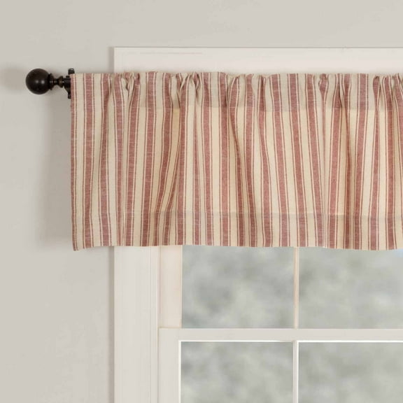 Piper Classics Market Place Red Ticking Stripe Valance Curtain, Cotton