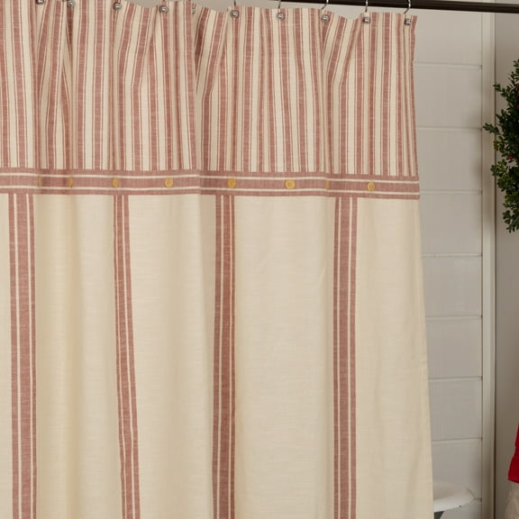 Piper Classics Market Place Red Ticking and Grain Sack Stripe Shower Curtain, Cotton