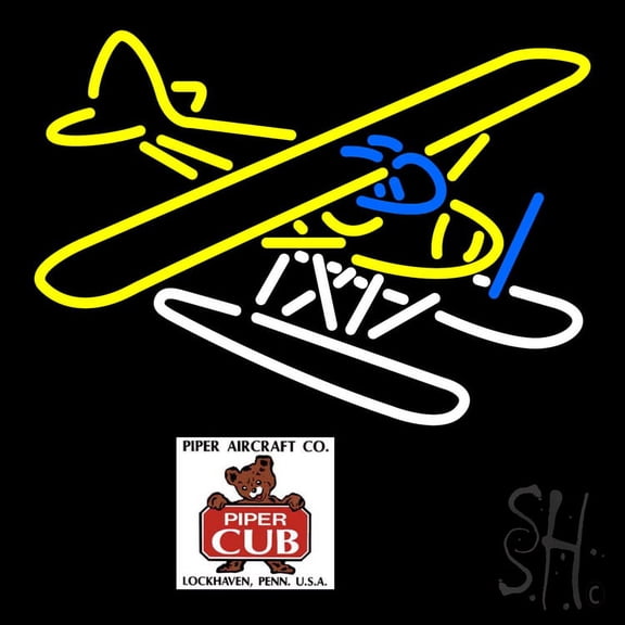 Piper Cub Float Plane Customizable Look LED Neon Sign 16 x 16 - inches, Clear Edge Cut Acrylic Backing, with Dimmer - Bright and Premium built indoor LED Neon Sign for automotive store, and mall.