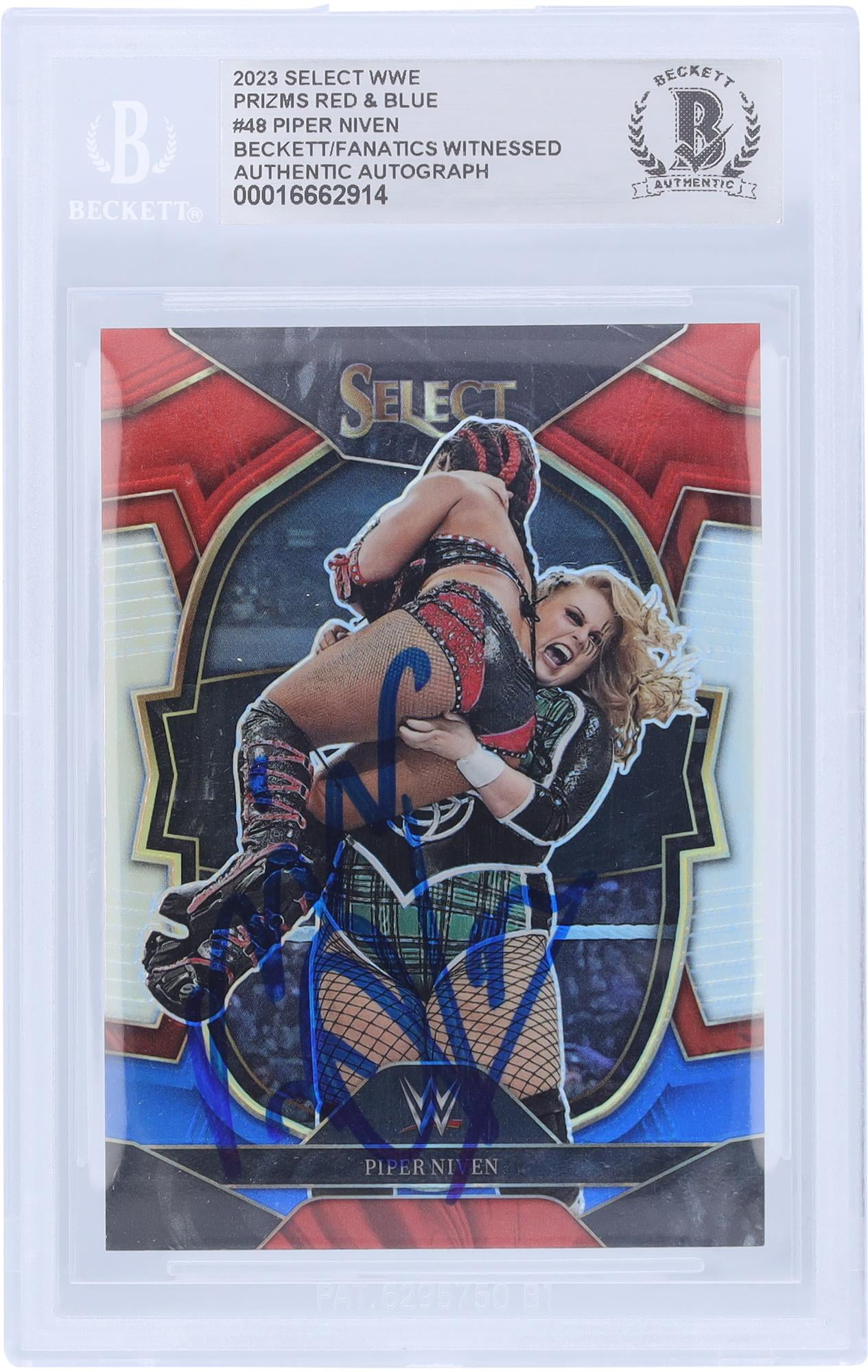 Piper Niven WWE Autographed 2023 Panini Select Red & Blue Prizm #48 Beckett Fanatics Witnessed Authenticated Card - Fanatics Authentic Certified