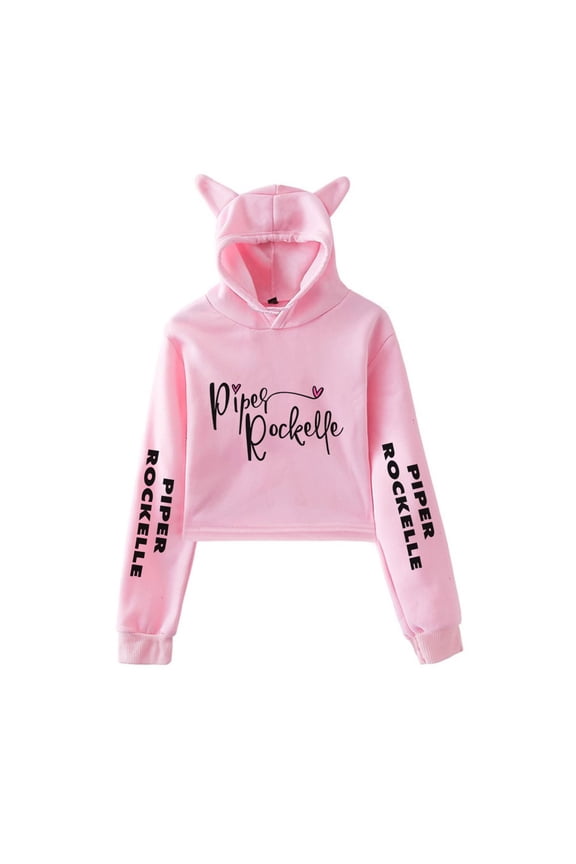 Piper Rockelle Hoodie Sweatshirt for Girls Cat Ear Crop Top Singer Women Casual Streetwear