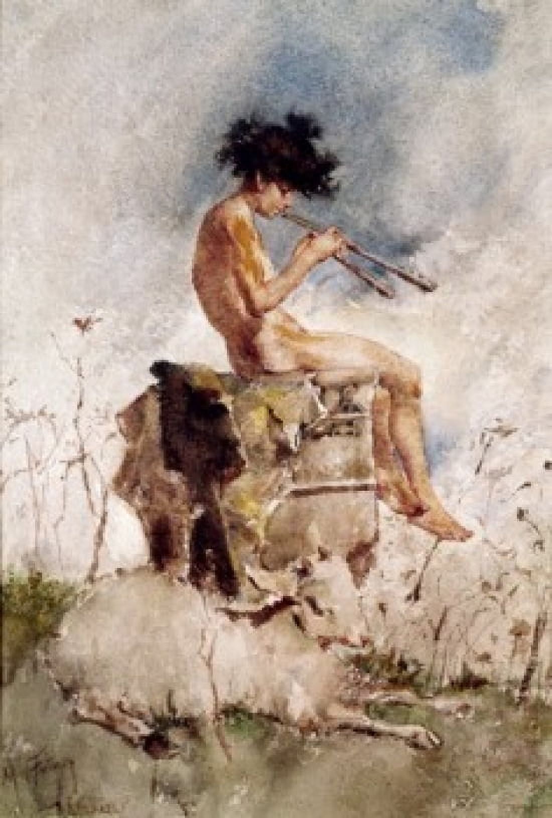 Pipes of Pan The Fortuny y Carb Mariano (1838-1874Spanish) Canvas Art - Mariano (18 x 24)