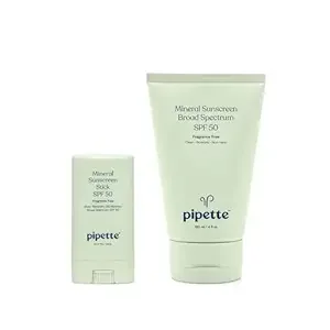 Pipette 100% Mineral Sunscreen Lotion + Stick Duo, Clean, Broad Spectrum with Non-Nano Zinc Oxide, UVB/UVA Sun Protection for Kids & Sensitive Skin, Hypoallergenic, Non-Toxic
