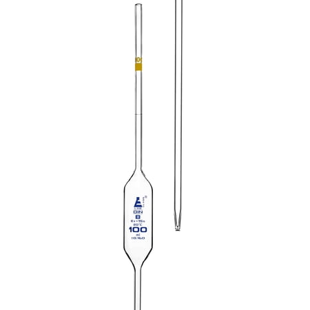 Pipette, 100ml - Class B - Tolerance: 0.160ml - Color Code, Yellow - Bulb Form - Borosilicate Glass - Eisco Labs
