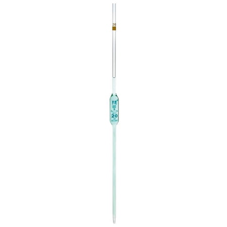 Pipette, 20ml - Class B - Tolerance: 0.050 ml - Color Code, Yellow - Bulb Form - Borosilicate Glass - Eisco Labs